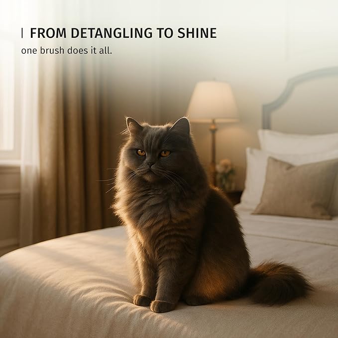Since 1869 Hand Made In Germany - SHASH Oval Pet Brush With Long Metal Pins With Rubber Cushion - Helps Detangle Knots, Eliminate Frizz, Reduce Pulling & Snagging (Short Steel Pins)