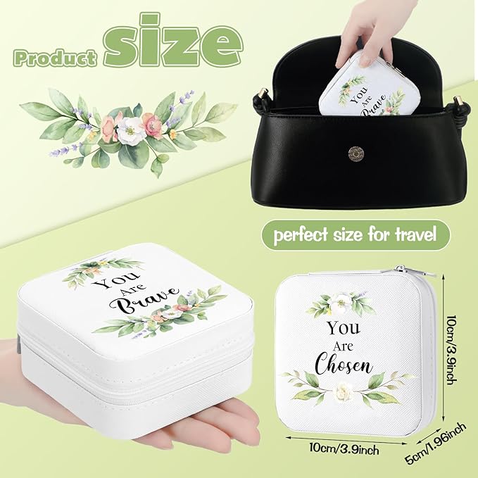 Kacctyen 12 Pieces Mini Travel Jewelry Case Bulk You Are Amazing Loved Mother's Day Church Gifts Green Leaf Gifts for Secretary Mothers Party Girls Leather Travel Jewelry Case