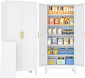 PAOFIN Metal Tall Storage Cabinet with 2 Doors and 5 Adjustable Shelves, 75" Metal Garage Storage Cabinets, File Cabinet,Steel Tool Cabinets for Home,Office,Garage,School,Warehouse (White)