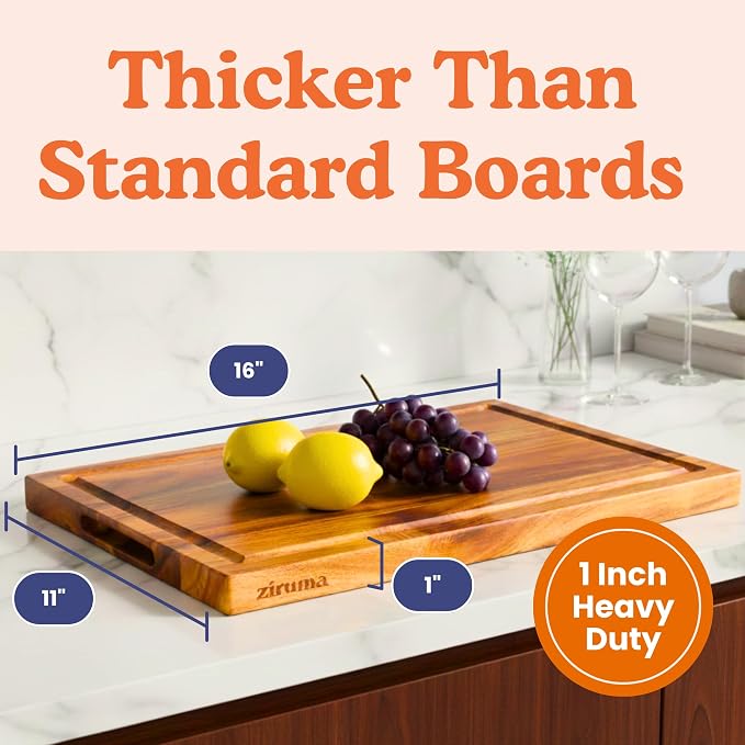 Non-Toxic Acacia Wood Cutting Board, Mineral Oil & Plastic Free, 16x11 in | Petroleum & BPA free. FSC-certified wood. Knife-friendly surface. Beeswax, flaxseed & lemon oil finish.