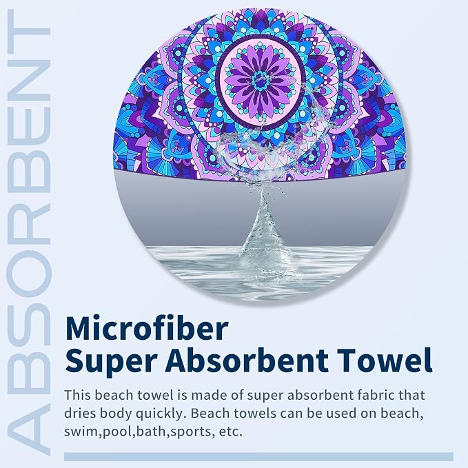 TwoYek Microfiber Beach Towel Extra Large 71x32 inches Boho Mandala Print | Thin Lightweight, Sand Free Super Absorbent Quick Dry, Oversized for Travel Pool Swim Bath Camping Sports Girls Women Adults