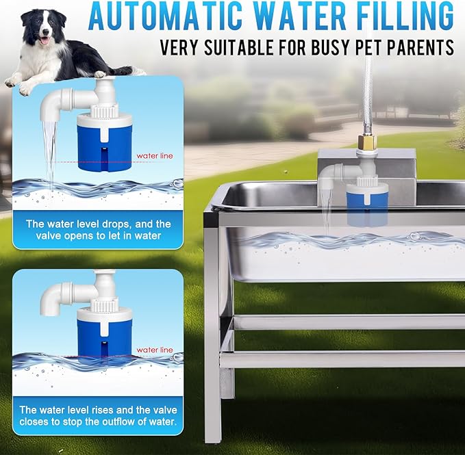 3Gal Automatic Dog Water Bowl Dispenser for Large Dogs Outdoor | Elevated Dog Water Bowl with Stand, Stainless Steel Pet waterer with Float Valve for Large Breed, Reduces Neck Pressure