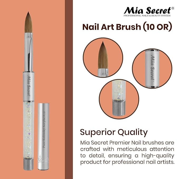 Mia Secret PREMIER NAIL BRUSHES 100% Kolinsky Hair MADE IN USA Prenium Nail Art Brushes (Silver, 10 OR)