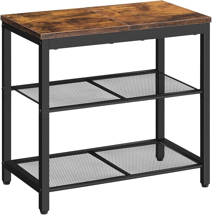HOOBRO Shoe Bench, 3-Tier Shoe Rack, Industrial Shoe Organizer Storage Bench, 19.7 inches Entry Bench with Mesh Shelves, for Entryway, Living Room, Hallway, Easy Assembly, Rustic Brown BF50HX01