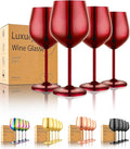 UNISWEET Unbreakable Stainless Steel Wine Glasses Set of 4, Mirror Red | 17oz Unique Fancy Metal Wine Goblets, Shatterproof, Ideal for Outdoor, Camping, Travel, Pool, Great Gift for Wine Lovers