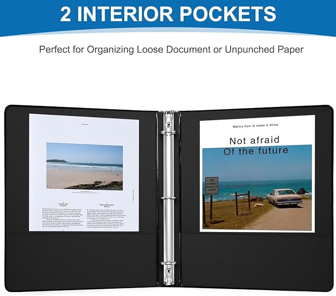 1 Inch Black 3 Ring Binders 12 Pack, PVC-Free Clear View Binder with 2 Interior Pockets, Holds 200 Sheets of 8.5" x 11" Paper for Office, Business Presentations, Projects & Home Organization