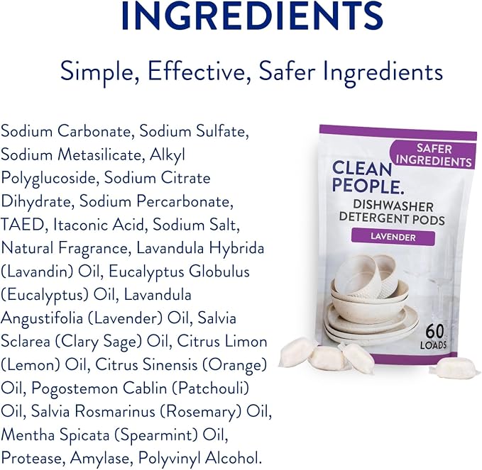 The Clean People Dishwasher Detergent Pods | Cuts Grease and Rinses Sparkling Clean | Residue-Free | Lavender, 120 Pack