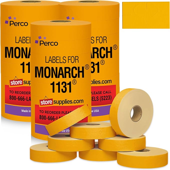 Pricing Labels for Monarch 1131 Fluorescent Orange - 60,000 Labels w/ 24 Rolls Value Pack, 3 Sleeves - Made in USA