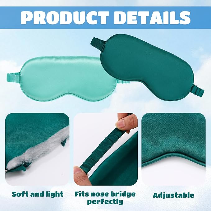 Cutecrop 50 Pcs Silk Sleep Mask Blackout for Women Men, Adjustable Comfortable Eye Cover Blindfold No Pressure for Sleeping, Travel, Napping, 5 Colors(Green Color)