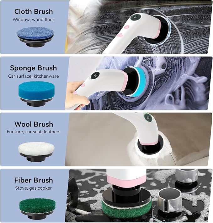 Electric Bathroom Cleaning Brush, Cordless Spin Scrubber Full Body Waterproof IPX7 with Adjustable Handle, 8 Replaceable Brush Heads for Bathtub/Kitchen/Window/Home -SD-CTB01