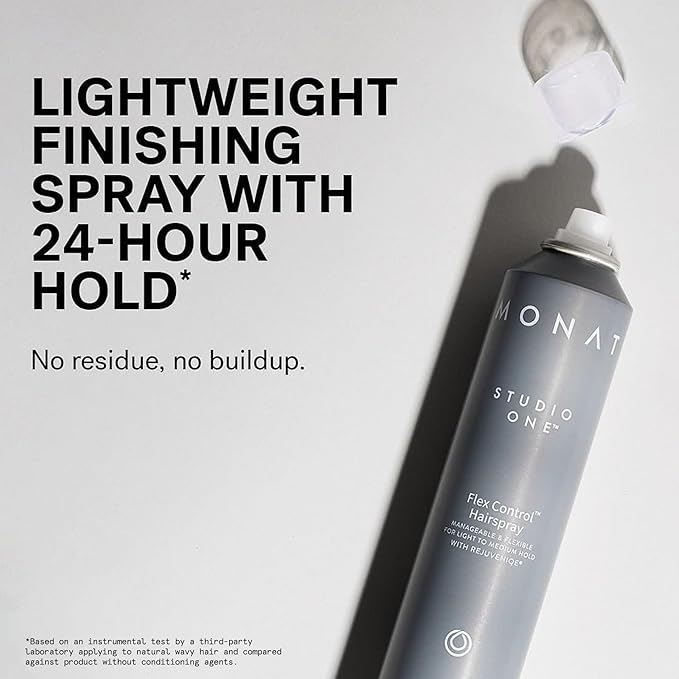 MONAT Studio One™ Flex Control Hairspray – Light to Medium Buildable Hold – Infused with REJUVENIQE® – Can be Used on Colored Hair – Fresh Smelling Scent – Style Memory for Humid Weather