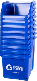 Recycling Rules! 6 Gallon Stackable Recycling Bin Container in Blue, Eco-Friendly BPA-Free Handy Recycler with Handle, 10-Pack