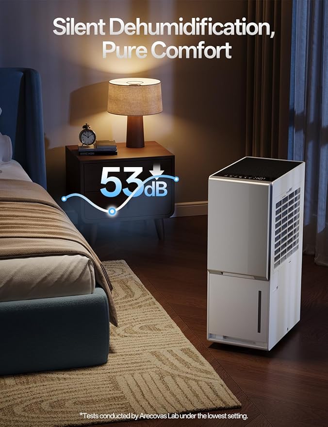 5500 Sq.Ft Energy Star 2025 Dehumidifier, Arecovas Max 105 Pint/Day Smart Compressor Dehumidifier with Drain Hose, Intelligent Humidity Control for Home Bathroom Garage Bedroom