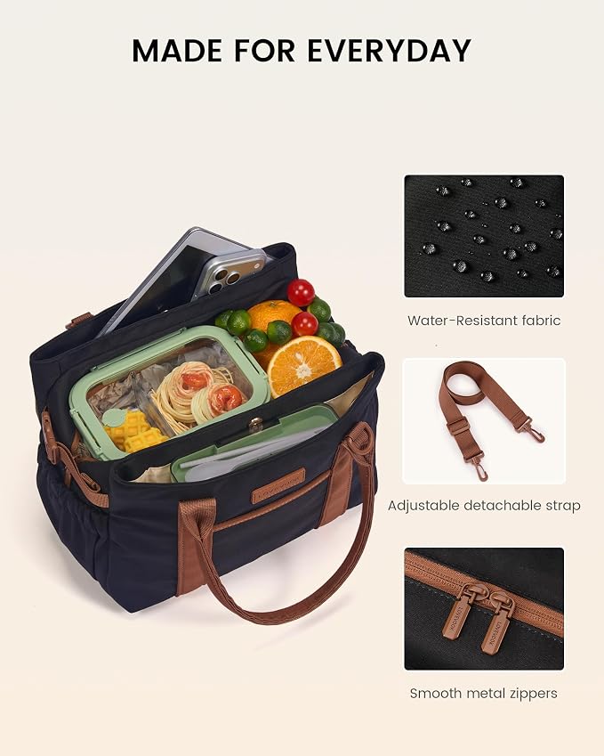 LOVEVOOK Insulated Lunch Bag Women with Triple Compartments & Bottle Holder | Reusable Lunch Box,Lunch Tote for Everyday Family Meal Prep,Leakproof Cooler Bag for Work Picnic College,11L