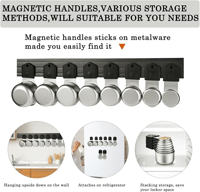 Magnetic Measuring Cups and Spoons Set of 17 Including 8 Stainless Steel Stackable Magnetic Measuring Cup 8 Magnetic Measuring Spoon with Leveler for Dry Liquid Ingredient