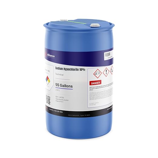 Alliance Chemical - Sodium Hypochlorite 10% - 4 x 5 Gallon Pails - Water Treatment, Pool Treatment, Bleaching (NaOCl) | CAS 7681-52-9