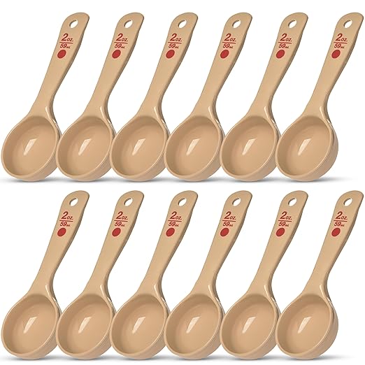 Carlisle FoodService Products CFS 432406 Solid Short Handle Portion Control Spoon, 2 oz, Beige (Pack of 12)