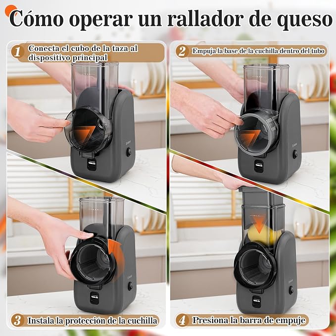 Electric Cheese Grater Rotary Slicer-One-Touch Control Vegetable Slicer, Nuts Grinder Cheese Shredder for Home Kitchen Use, 6 Replaceable Stainless Steel Blades(Black)
