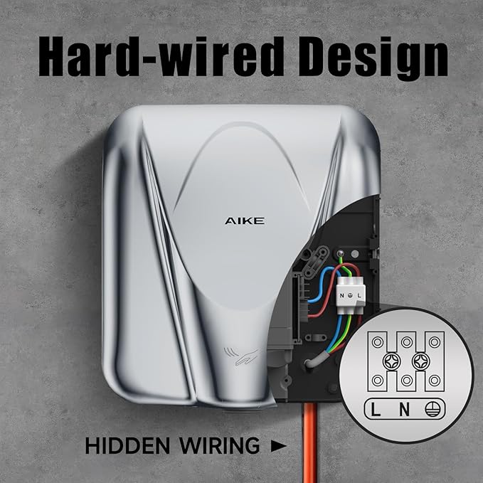AIKE Elephant Power Commercial Hand Dryer High Speed Auto Warm Wind, Polished Stainless Steel Cover AC110V-130V Model AK2812