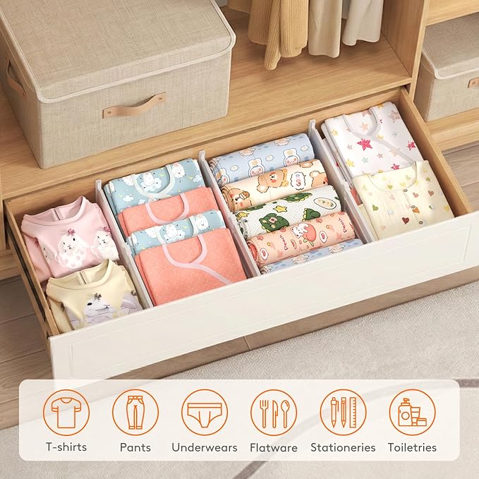 Lifewit 6" Tall 9 Pack Drawer Dividers, 11.5"-18.5" Adjustable Deep Drawer Organizer Clothes, Expandable White Plastic Separators for Dresser, Kitchen, Cabinet, Closet, Office Organization & Storage