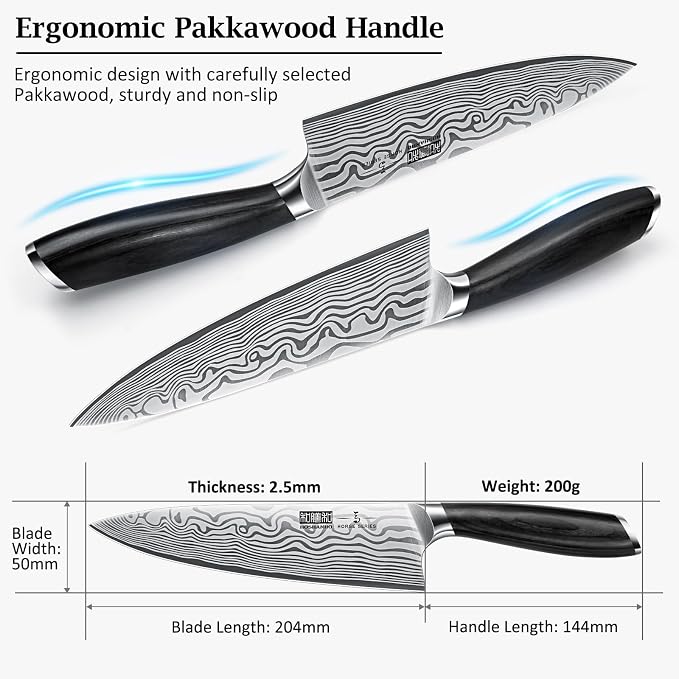 HOSHANHO 8" Chef Knife, Ultra Sharp High Carbon Powder Steel Kitchen Knife | Japanese Chef's Knife with Ergonomic Pakkawood Handle, Professional Kitchen Gadgets Cooking Knife for Chopping and Cutting