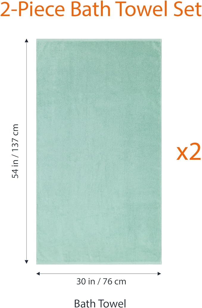 Amazon Basics 2-Pack Quick-Dry Lightweight Moisture Absorbing Bath Towel, 100% Cotton, 54" x 30", Seafoam Green