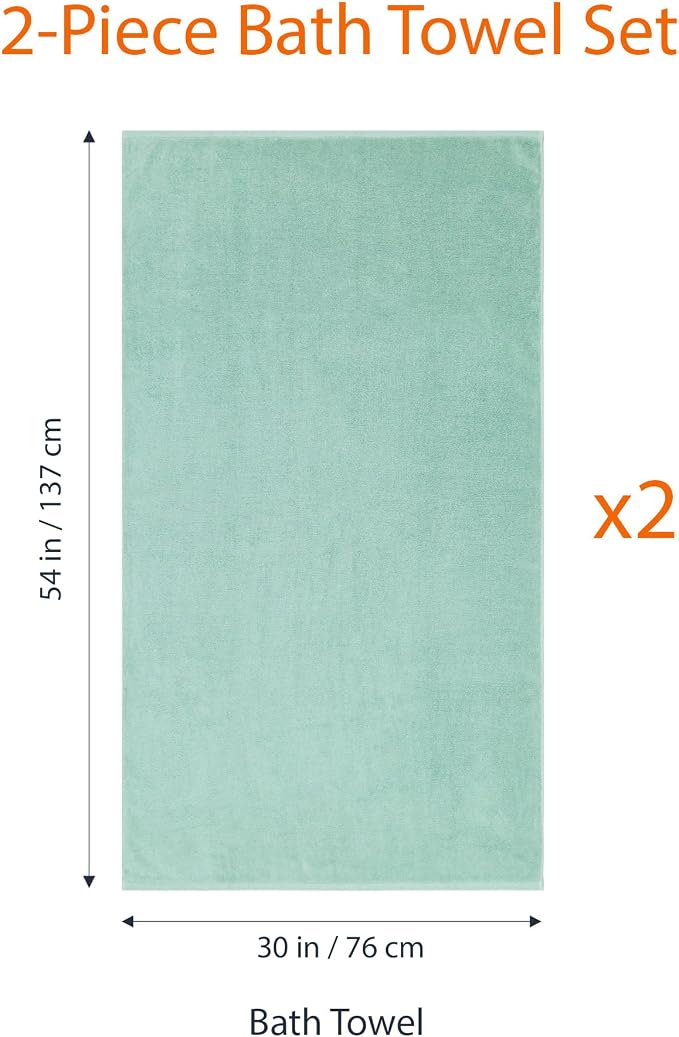 Amazon Basics Quick-Dry Lightweight Moisture Absorbing Bath Towel,100% Cotton,54" x 30",Seafoam Green,2 Count (Pack of 12)