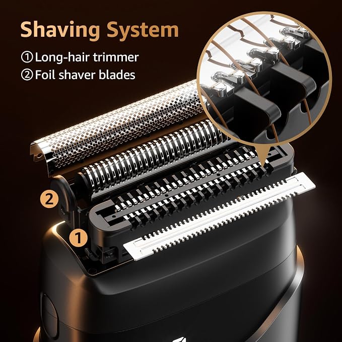 Mbzoey Electric Foil Shavers for Men: IPX7 Waterproof - Magnetic Cover | Mini Razor for Travel - Face Shaver with LED Display & USB-C Fast Charge - Micro-Comb Technology & Precision Blades