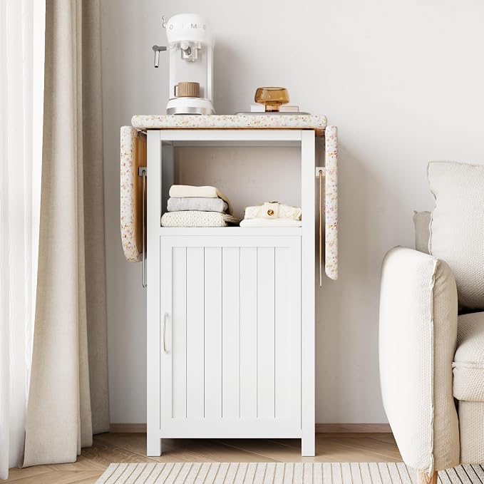 Ironing Board with Storage Cabinet, Folding Ironing Board, Antique White | Ironing Table, Small Ironing Board Cabinet with Heat-Resistant Sponge, Ironing Station for Small Space, Laundry Room
