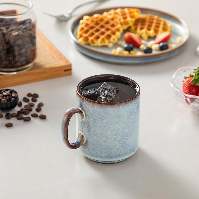 vancasso ONION Ceramic Coffee Mugs Set of 6, 12 Oz Coffee Cups for Latte, Cappuccino & Hot Cocoa, Artisan Modern Style for Coffee Bar, Home & Kitchen, Microwave & Dishwasher Safe, Light Blue Gray