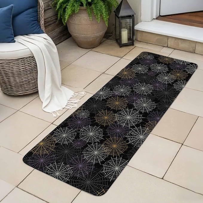 Black Halloween Bathroom Runner Rugs Non Slip Washable Absorbent Narrow Long Bath Mat Purple White Yellow Net Classic Black Runner Rugs for Kitchen Hallway Bedroom Laundry Study Room 19.7"x63"