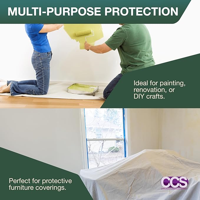CCS Canvas Drop Cloth for Painting – All Purpose Cotton Duck Cloth Tarp for Curtains, Tablecloths, Backdrops – Washable & Reusable Floor Cover & Dust Sheet for Furniture (20x20 Ft)