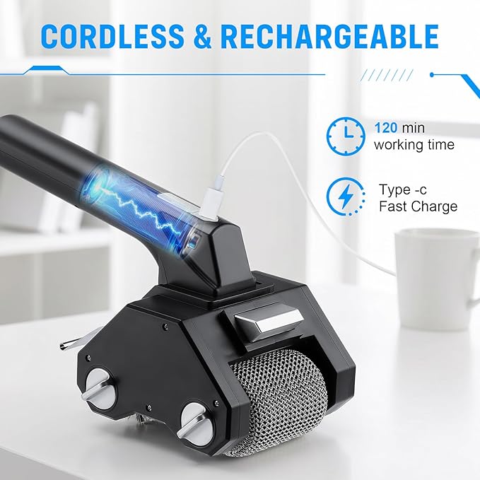 Electric Grill Brush, 350 RPM BBQ Grill Cleaner with 2- in-1 Cleaning Heads, 2600mAh Rechargeable Power Grill Scrubber for Outdoor Flat Top, Cast Iron, Barbecue Grates, Black
