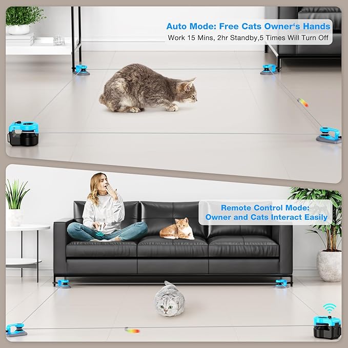 Interactive Cat Toy for Indoor Cats, Auto/Remote Control DIY Cat Mouse Hunting Treadmill Keep Bored Kitten Puppy Entertained to Chase, Feather Toy to Exercise-Sky Blue
