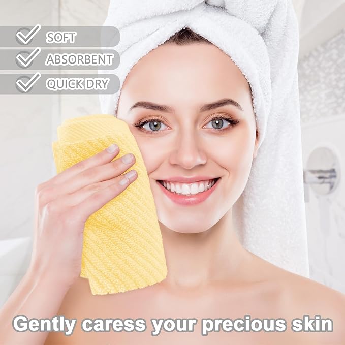 VOOVA & MOVAS Washcloths 6PC, 100% Cotton, 13x13 in, Yellow | Thick, Quick Dry, Soft, Absorbent, Fluffy Hand Towels, Hotel Wash Cloths, Towel Gift Set