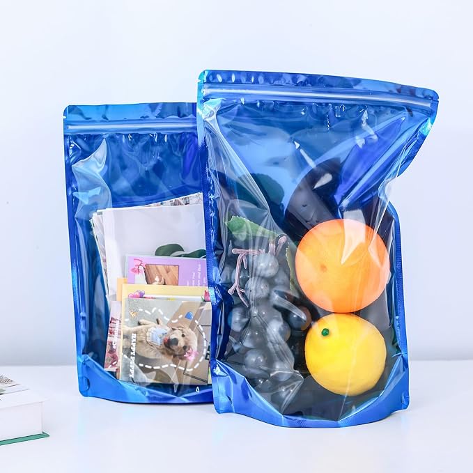 150 Pcs Mylar Bags for Food Storage, 5x8 Mylar Bag with Window Stand Up, Small Holographic Resealable Bags Smell Proof Bag Food Packaging for Small Business Freeze Dried Candy Jewelry Foil Packaging