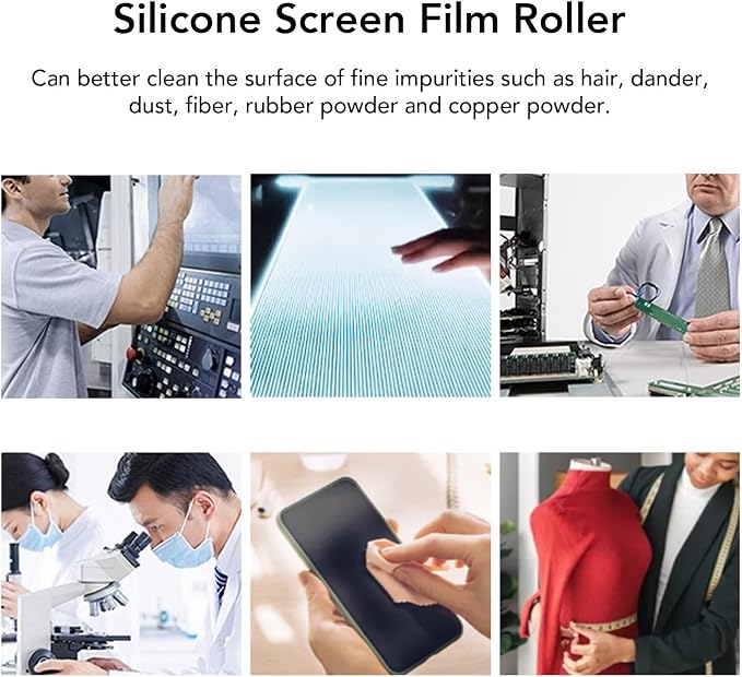 Reusable Lint Roller,Blue Silicone Manual Roller Static Cleaner Tool Sticky Roller for Screen Film Hair Dust Remover Low Viscosity 6in (16 inches)