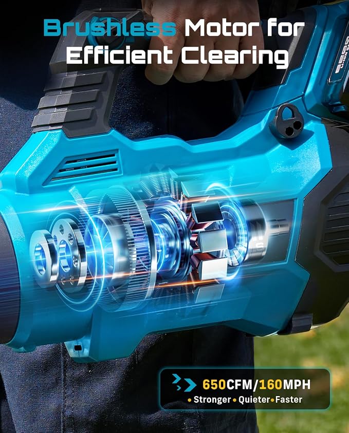 SEESII 650CFM Leaf Blower with 2 x 5.2Ah Batteries, 40V Brushless Motor | 3 Speeds & Turbo Mode, Battery Powered Cordless Blower with Shoulder Strap for Lawn Care, Light Snow & Grass Debris Cleaning