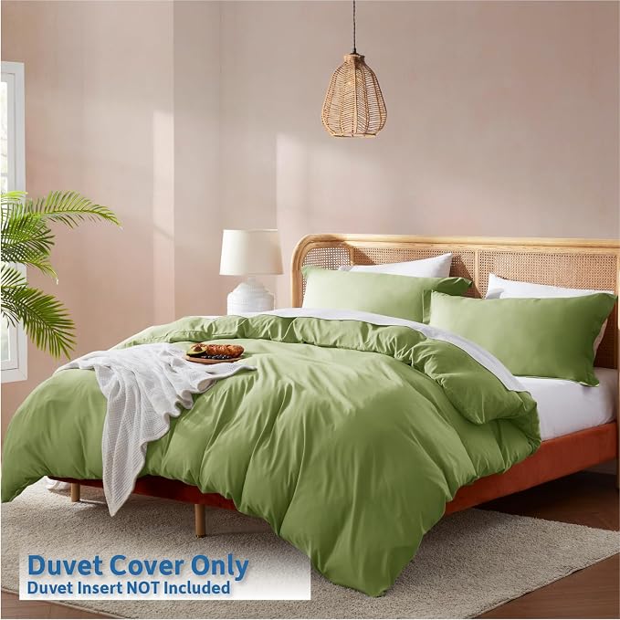 Nestl Calla Green California King Duvet Cover Sets - Soft Double Brushed Cal King Duvet Cover, 3 Piece, with Button Closure, 1 Duvet Cover 104x98 inches and 2 Pillow Shams