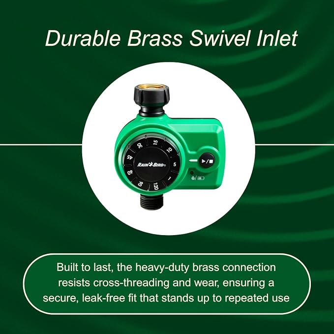 Rain Bird 1ZEHTMRS Simple-Set Hose End Timer, One Zone/Station, Battery Operated, 3/4" Garden Hose Thread, Heavy-Duty Brass Inlet, Dial with Brass Inlet