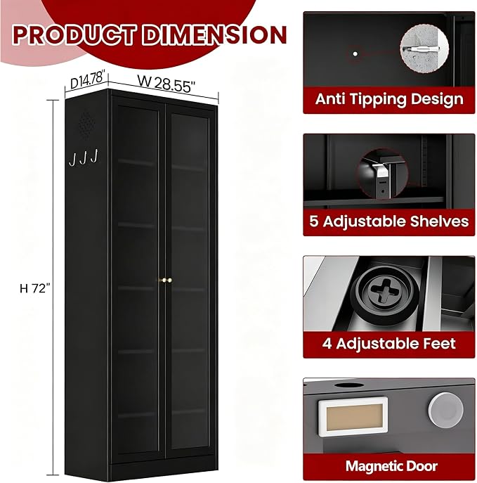AQY Kitchen Pantry Cabinet,Black 73" Tall Pantry Storage Cabinet with Doors and Adjustable Shelves, Metal Food Pantry Cabinets with Handle, Freestanding Cupboard for Living Room-Assemble Required