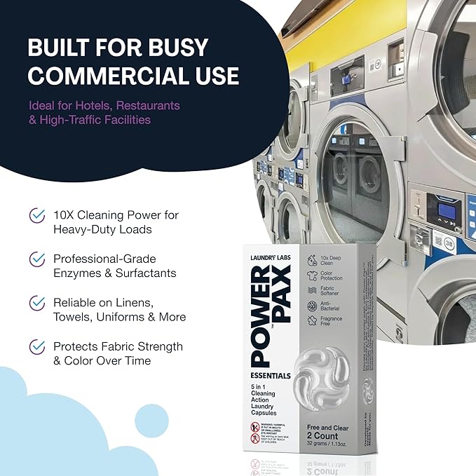 PowerPax 5-in-1 Commercial Laundry Detergent Capsules for Vending Machines, Free and Clear Unscented, 100 Count in 2 Packs – Stain Remover, Color Booster, Fabric Softener for Coin Vend Use