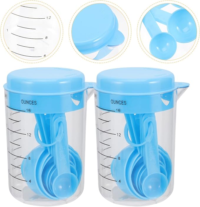 Measuring Cups and Spoons Set 2 Sets 500ml and Dry Measuring Cups Measure Spoons Kitchen Gadgets for Cooking Baking Sky-Blue(Color:Sky-Blue) (Sky blue)