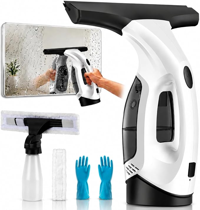 Window Vacuum Squeegee Cordless, Electric Window Cleaner Squeegee with 2000Pa Suction, 280mm Wide Blade, 150ml Tank for Shower Glass, Mirrors, Tiles & Car Windows