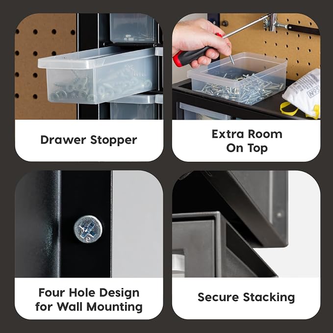 IRIS USA 10-Drawer Organizer (2 Pack), Made in USA, Teacher Toolbox, Plastic Storage Drawers, Stackable Organizer for Hardware, Small Parts, Craft, Bead, Screw, Nut and Bolt, Building Bricks, Black