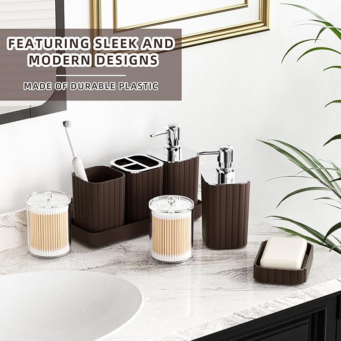 XLHOMO 26PC Bathroom Accessories Set - Gorgeous Brown Bathroom Set, Bathroom Accessory Set, Shower Curtain Set with Bathtub Mats for Shower Tub, Trash Can & Soap Dispenser