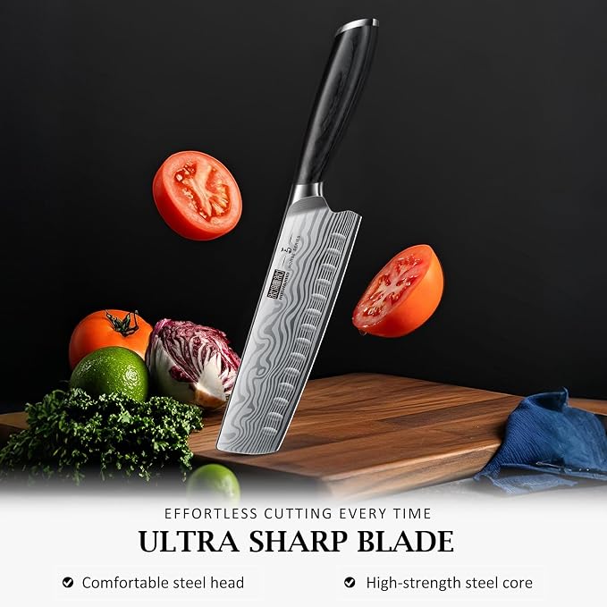 HOSHANHO 7 Inch Nakiri Knife, Japanese Vegetable Cleaver Knife for Chopping | High Carbon Powder Steel Asian Chef Knife, Razor Sharp Multipurpose Kitchen Knife for Home and Kitchen with Ergonomic Handle