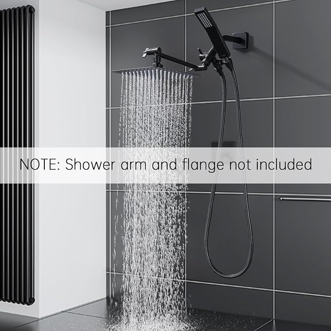 G-Promise All Metal 10 Inch Dual Square Shower Head with Handheld Spray Combo, Rain Shower Head, Adjustable Extension Arm, 3-Way Diverter, 71 Inch Long Hose - A Bathroom Upgrade(Oil Rubbed Bronze)