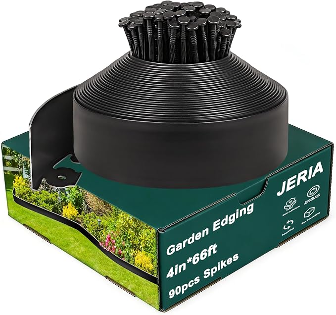 4 Inch Tall 66 FT Garden Edging Kit with 90pcs Spikes, Plastic Edging for Landscaping