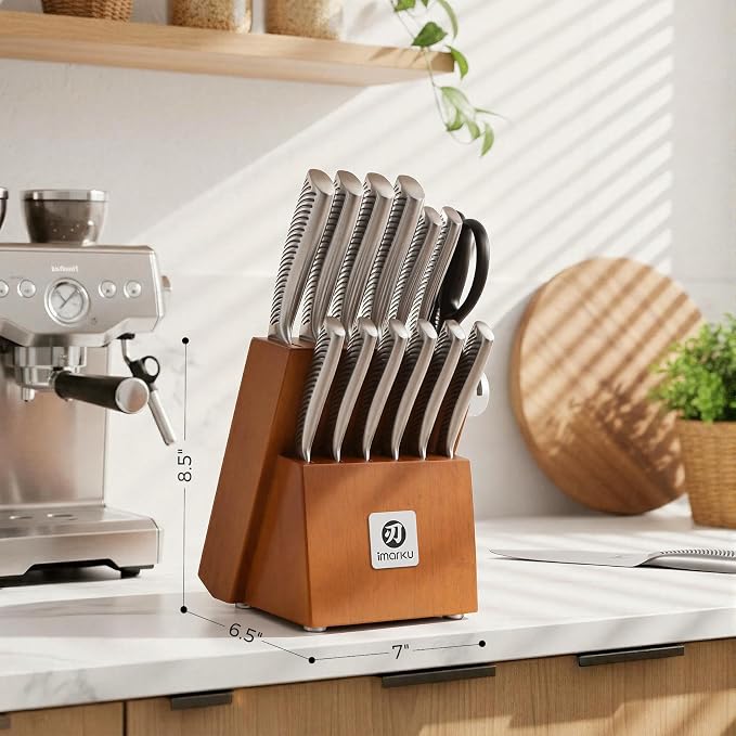 imarku 14-Piece Japanese Gyutou Stainless Steel Kitchen Knife Set | 15° Precision Edge | 56±2 HRC Hardness | Full-Tang Build for Perfect Balance | Built-in Sharpener for Easy Maintenance